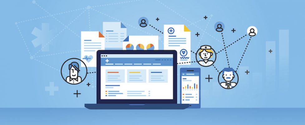 Flat line design website banner of health plan management solutions Flat line design website banner of health plan management solutions