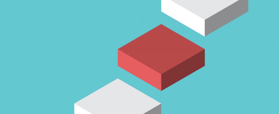 Isometric red next step Isometric red next step